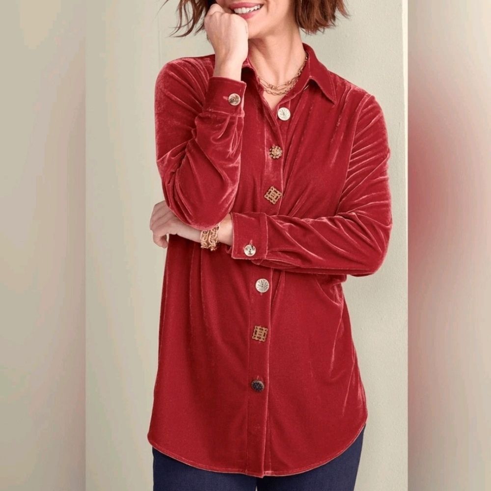 Soft Surroundings Filigree Velvet Boyfriend Shirt Size Medium